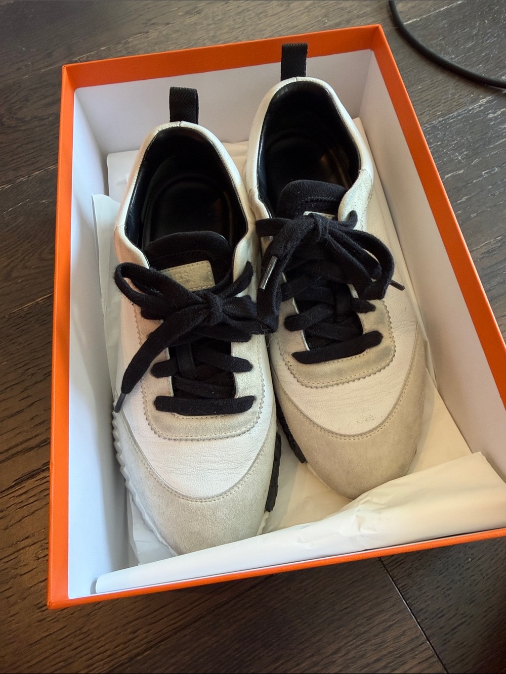 hermes black and white sneaker